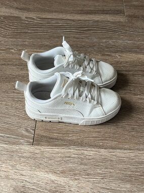 Puma White Platform Sneakers with Gold Accents